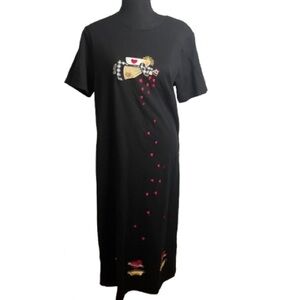 Vintage Quacker Factory Maxi Dress Sz M 100% Cotton Heart Embroidered Valentine